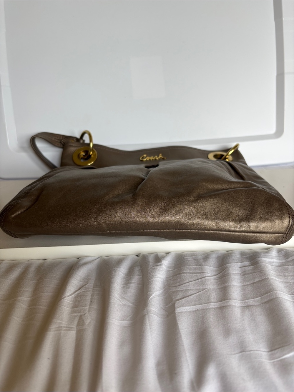 Coach Ashley Hippie Leather Bag, Bronze Leather Gold Hardware F17605 Good Shape - Picture 8 of 10